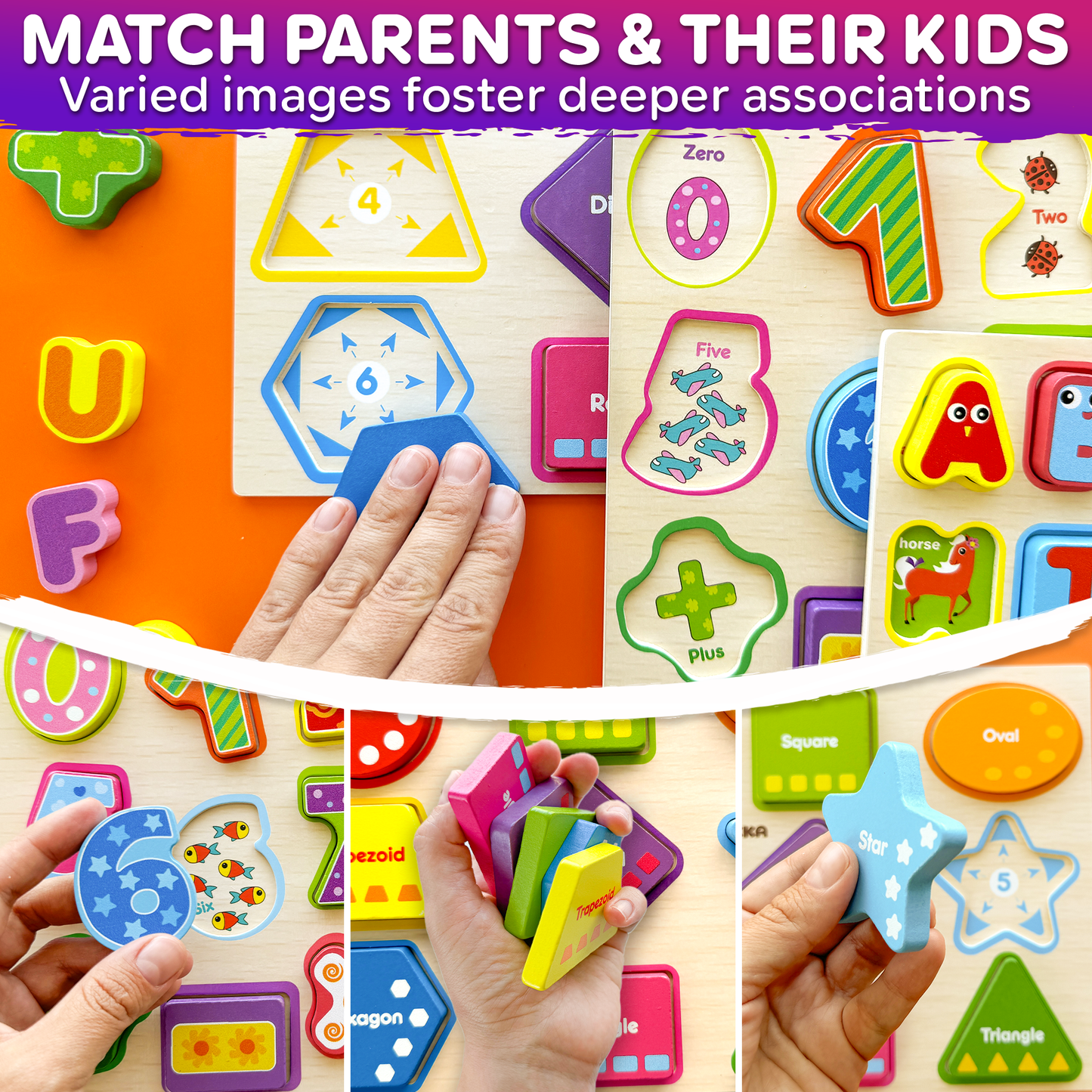 Montessori Chunky Wooden Puzzles | 3xSET