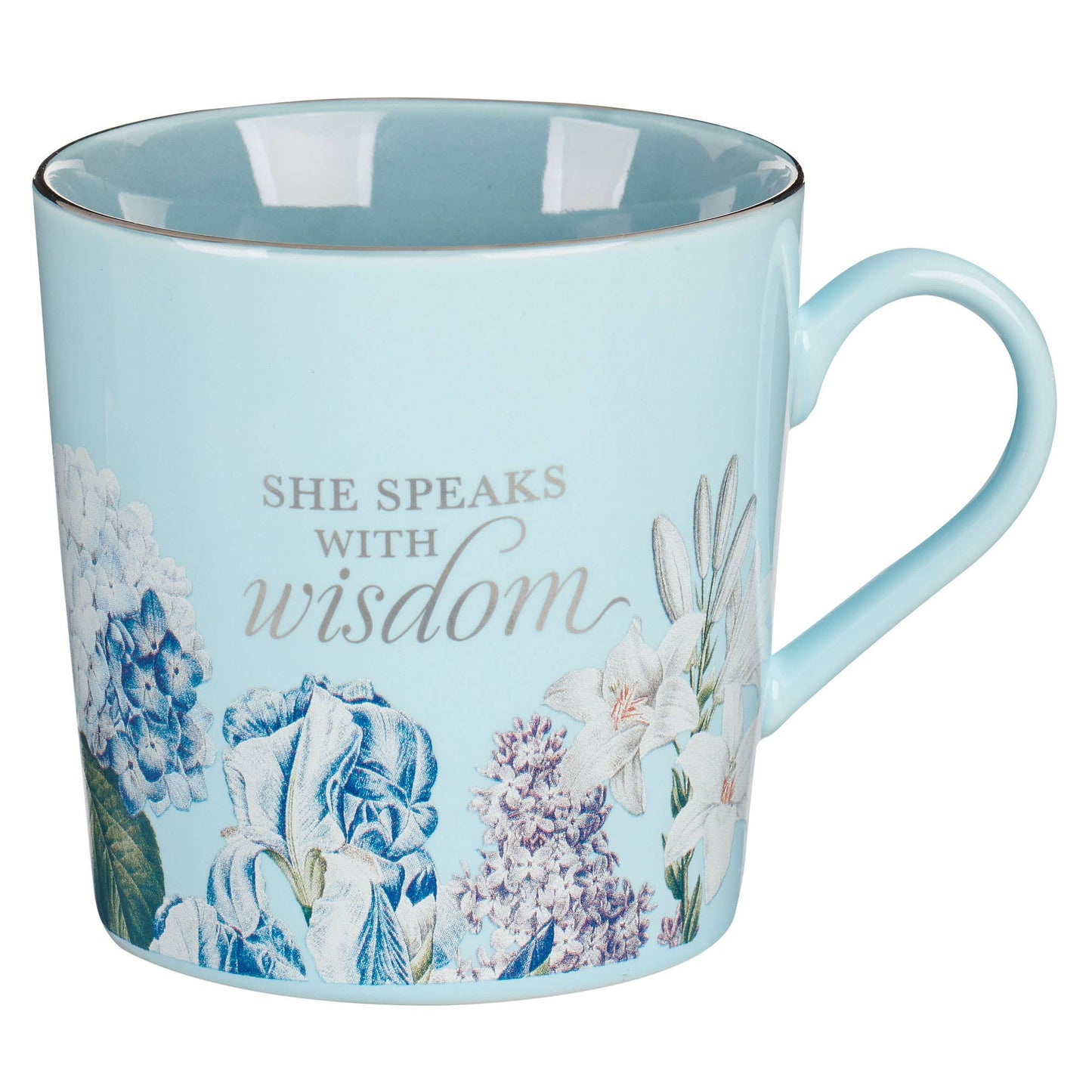 Mug Blue Two-tone Floral Wisdom Prov. 31:26