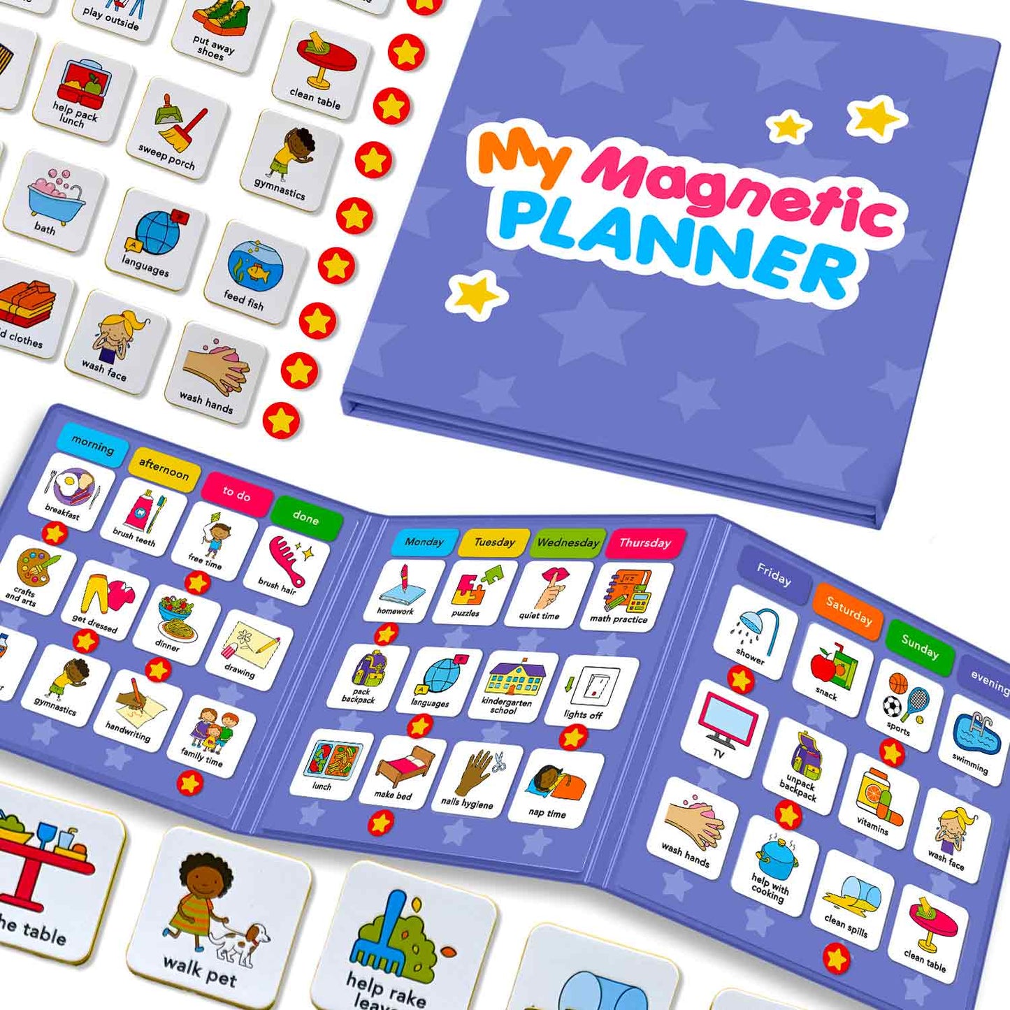 Magnetic Chore Chart for Kids | 72 Routine Magnets & Star Rewards