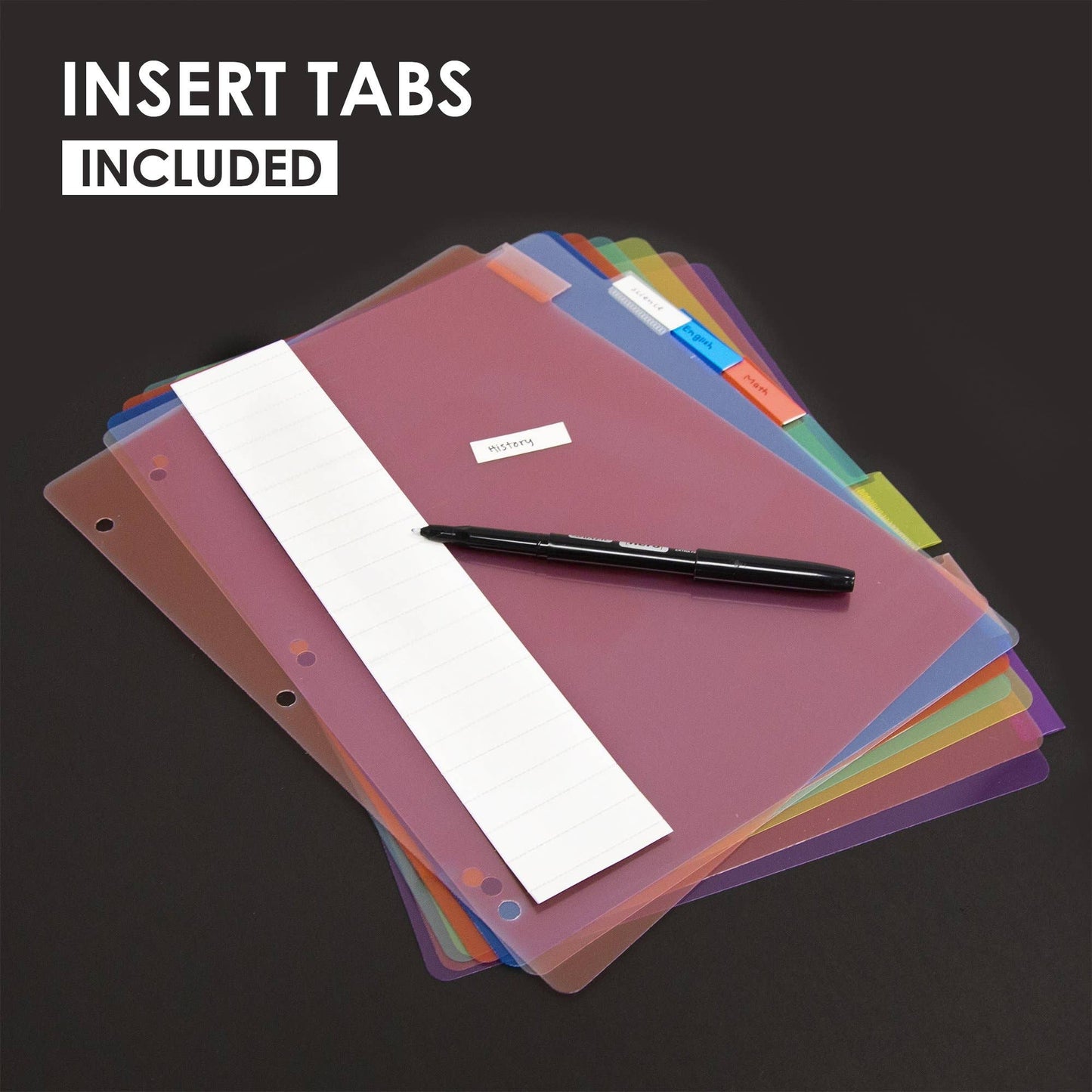 3 Ring Binder Dividers With Insertable Color Tabs: 5-insertable color tabs