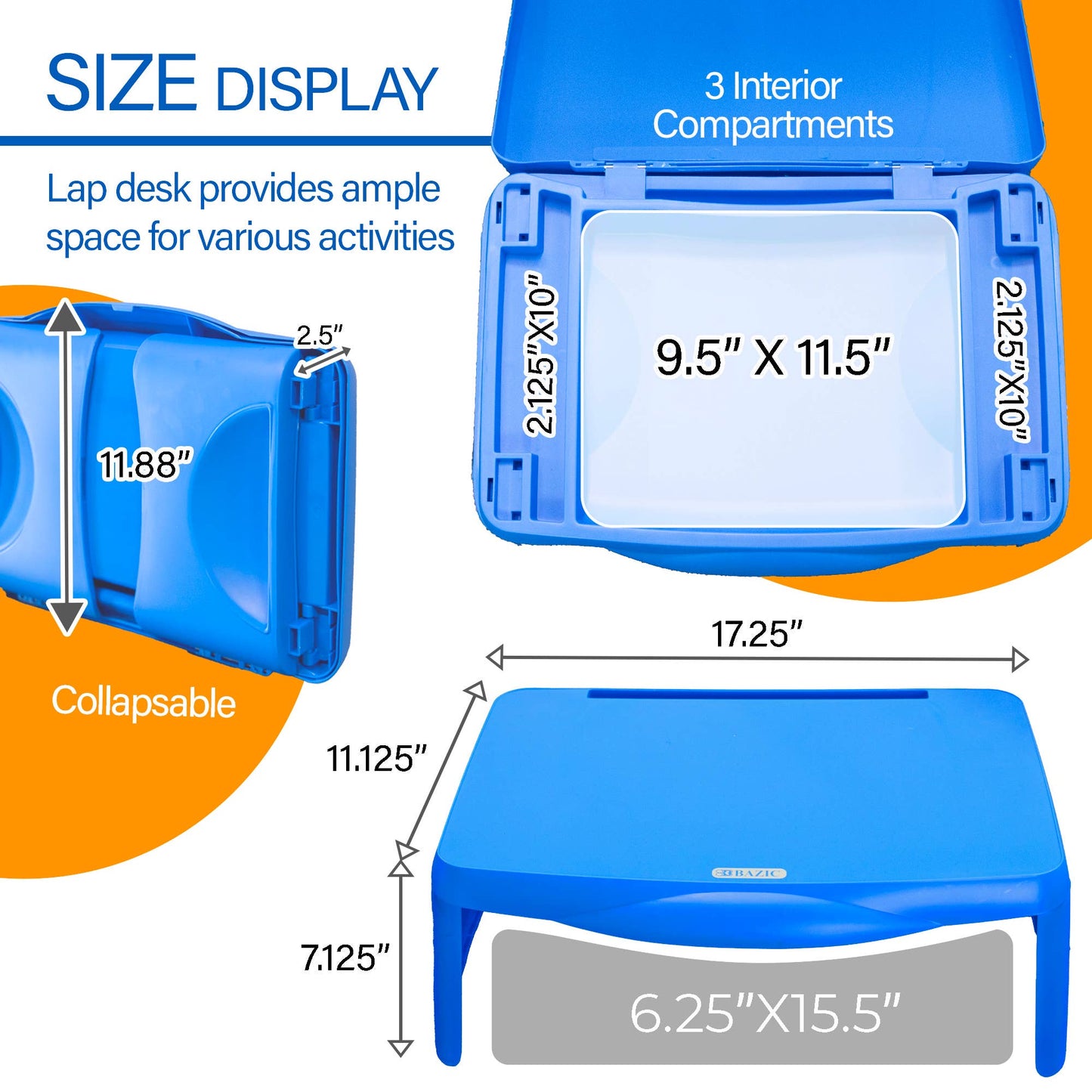 Folding Lap Desk, 17 1/2 x 12 1/2 in, Portable Work Surface: 6