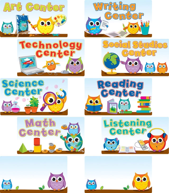 Colorful Owls Center Signs Mini Bulletin Board Set