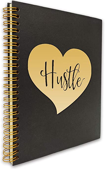 Hustle and Heart Motivational Hardcover Spiral Notebook/Journal, Gold Foil Words