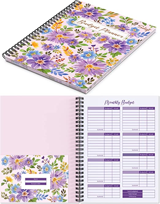 Monthly Budget Planner with 12 Bill Pockets for Income, Debt, Saving, Expense and Bill Tracker Organizer, Pink, Floral Design