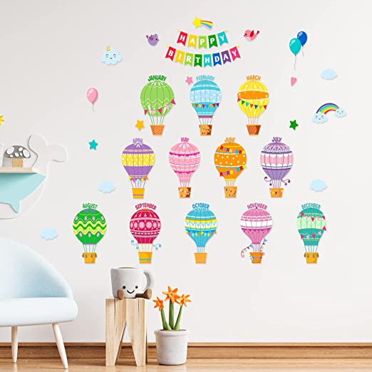 31 Pieces Happy Birthday Bulletin Board Set Classroom Birthday Wall Decorations Hot Air Balloon Birthday Bulletin Multicolor