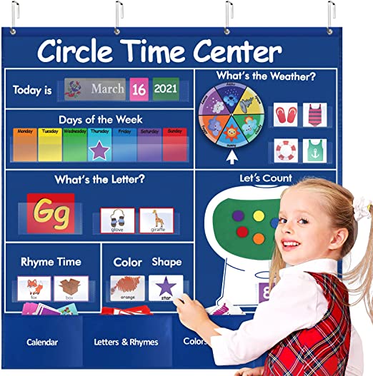 Circle Learning Time Center Pocket Chart Calendar Set, Educational Pocket Chart Learning Shape