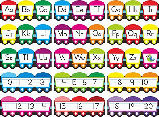 Alphabet Bulletin Board Set, 15 PCS Train Die-Cut ABC Wall Decorations 26 Upper & Lower Case Letters Plus 0-20 Numbers