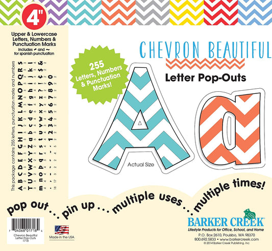 Barker Creek Letter Pop-Outs, 4" Chevron Nautical, Multicolor Designer Letters for Bulletin Boards, Breakrooms, Reception Areas, Signs, Displays, and More! 4", 255 Characters per Set (1719)