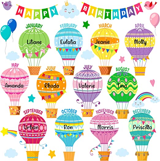 31 Pieces Happy Birthday Bulletin Board Set Classroom Birthday Wall Decorations Hot Air Balloon Birthday Bulletin Multicolor