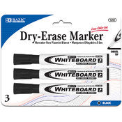 BAZIC Black Chisel Tip Dry-Erase Markers - 3/Pack