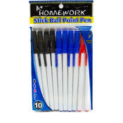 A+ Homework Ballpoint Pens - 10 Count, Black/Blue/Red