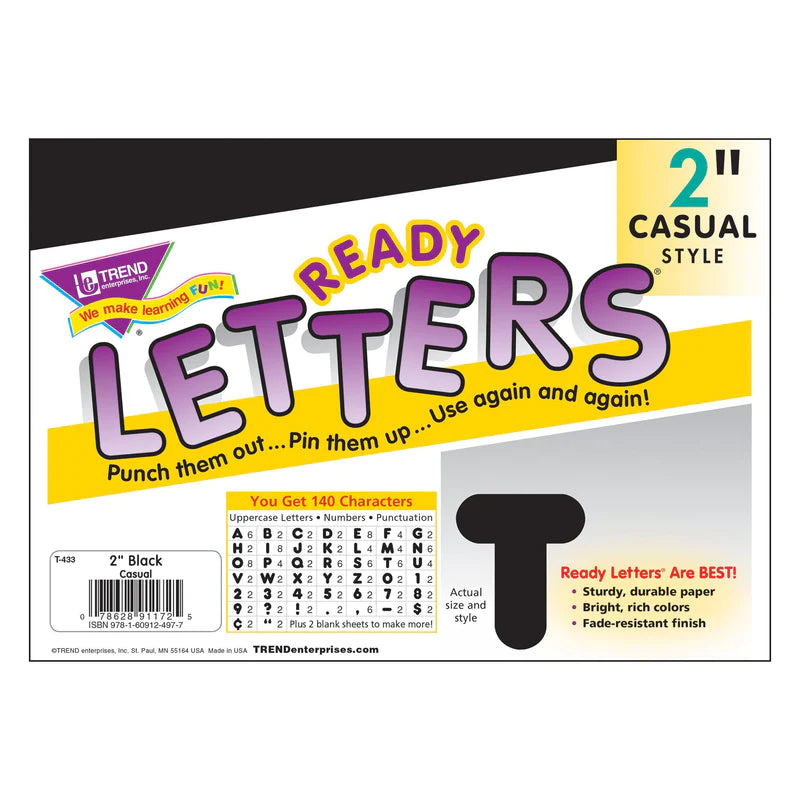 Black 2-Inch Casual Uppercase Ready Letters