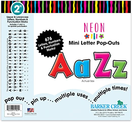Letter Pop-Outs, 2" Neon, Multicolor