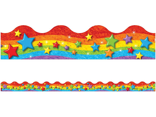 Rainbow & Stars Scalloped Border